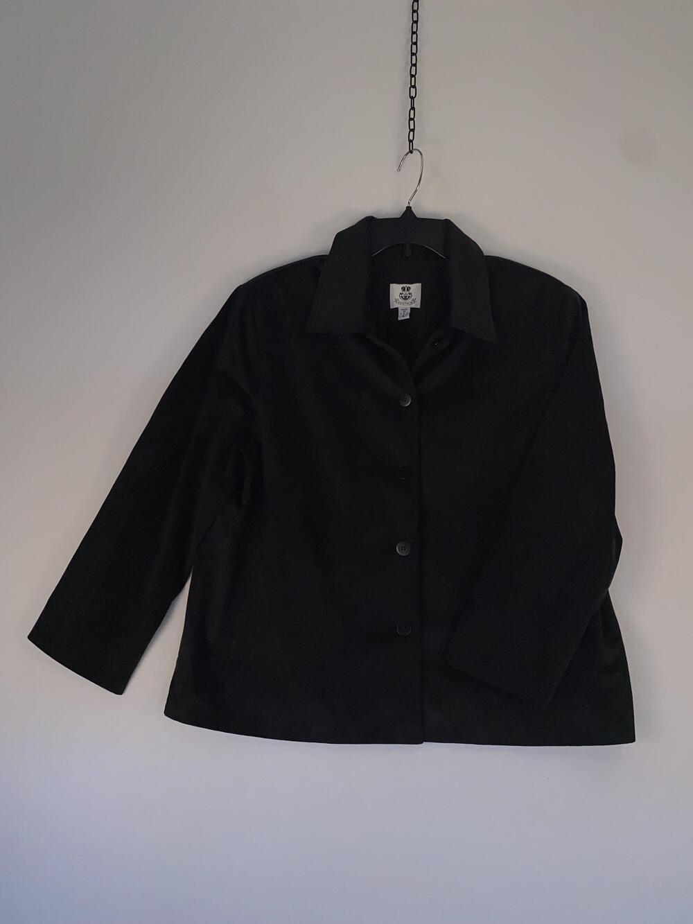 Renfrew Jacket Womens Large Black Microfiber Button Front Lined Collared Short